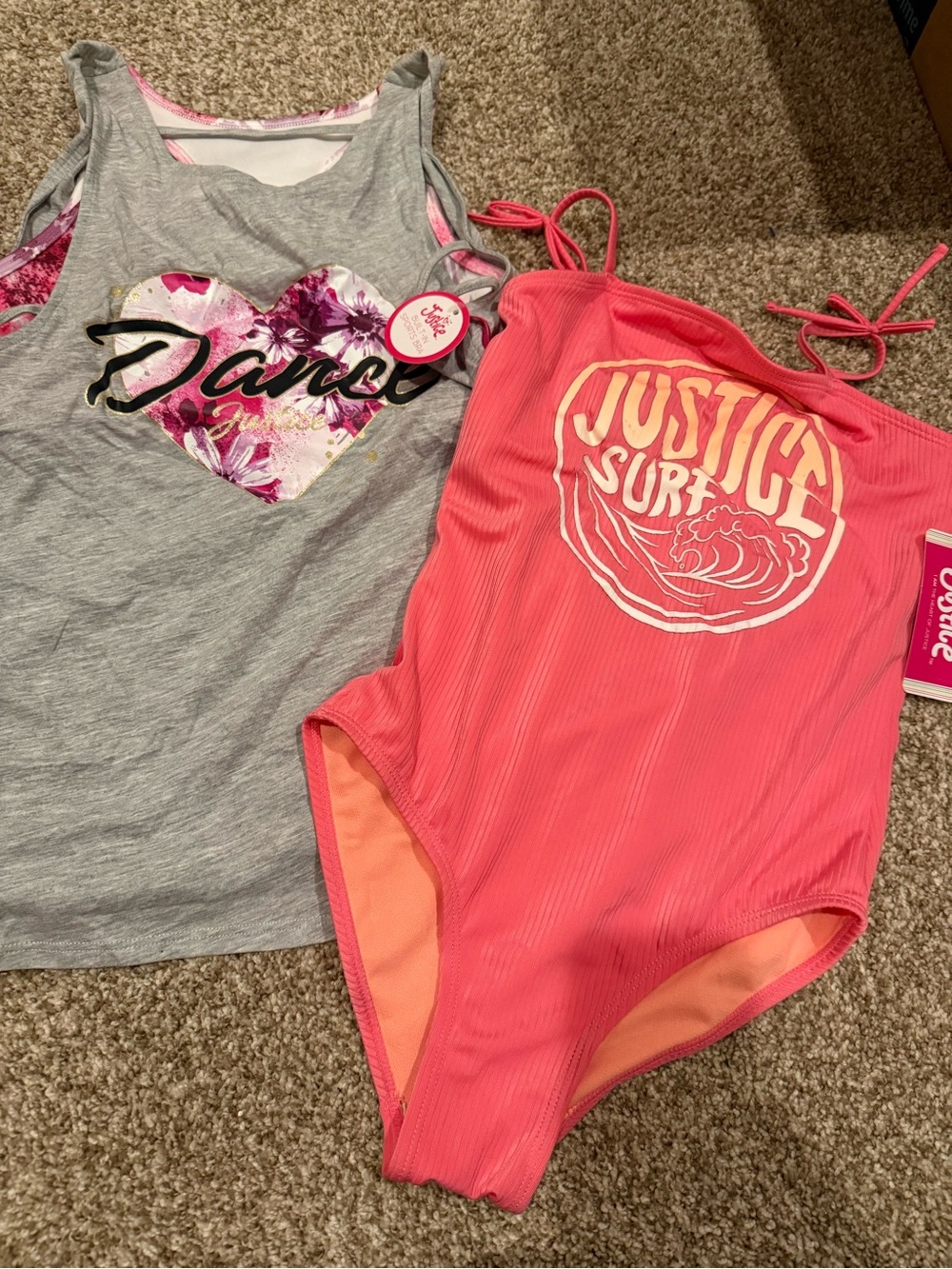Justice Pink Ribbed 'Justice Surf' One-Piece Swimsuit